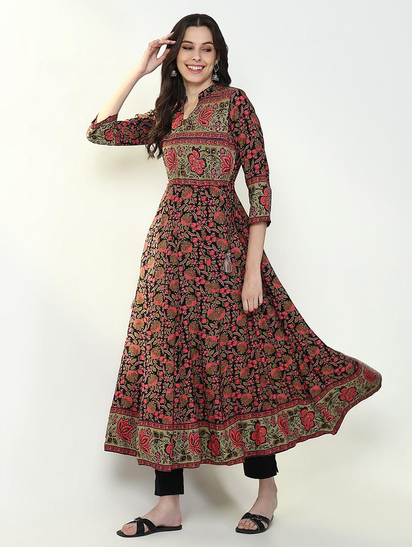 women floral printed three quarter sleeve anarkali kurta - 21632743 - Standard Image - 1