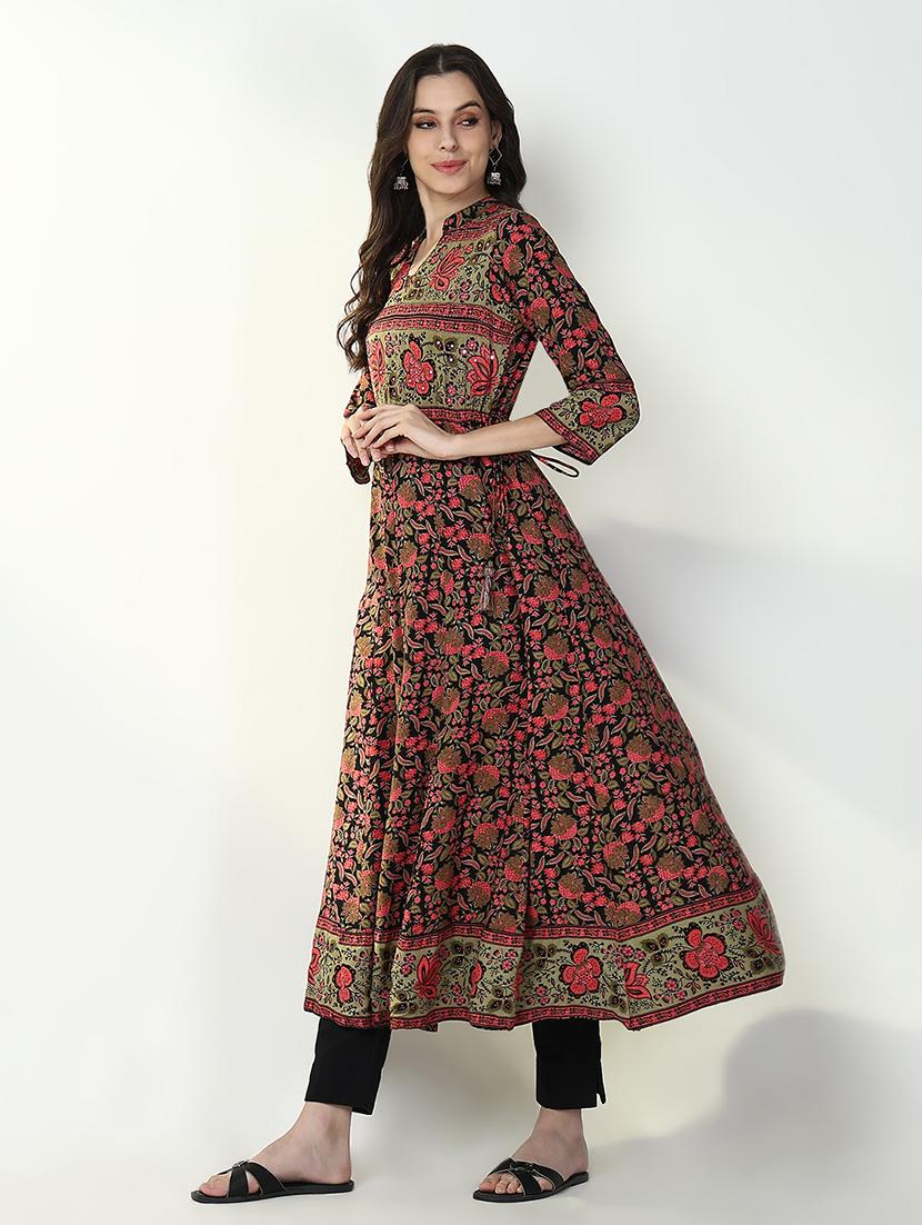 women floral printed three quarter sleeve anarkali kurta - 21632743 - Standard Image - 4