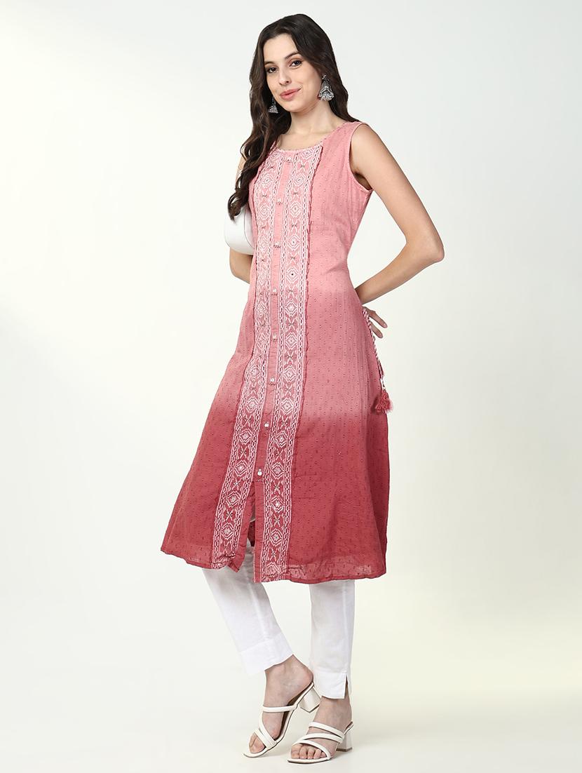 women pink self design sleeveless a-line kurta - 21632745 -  Standard Image - 1
