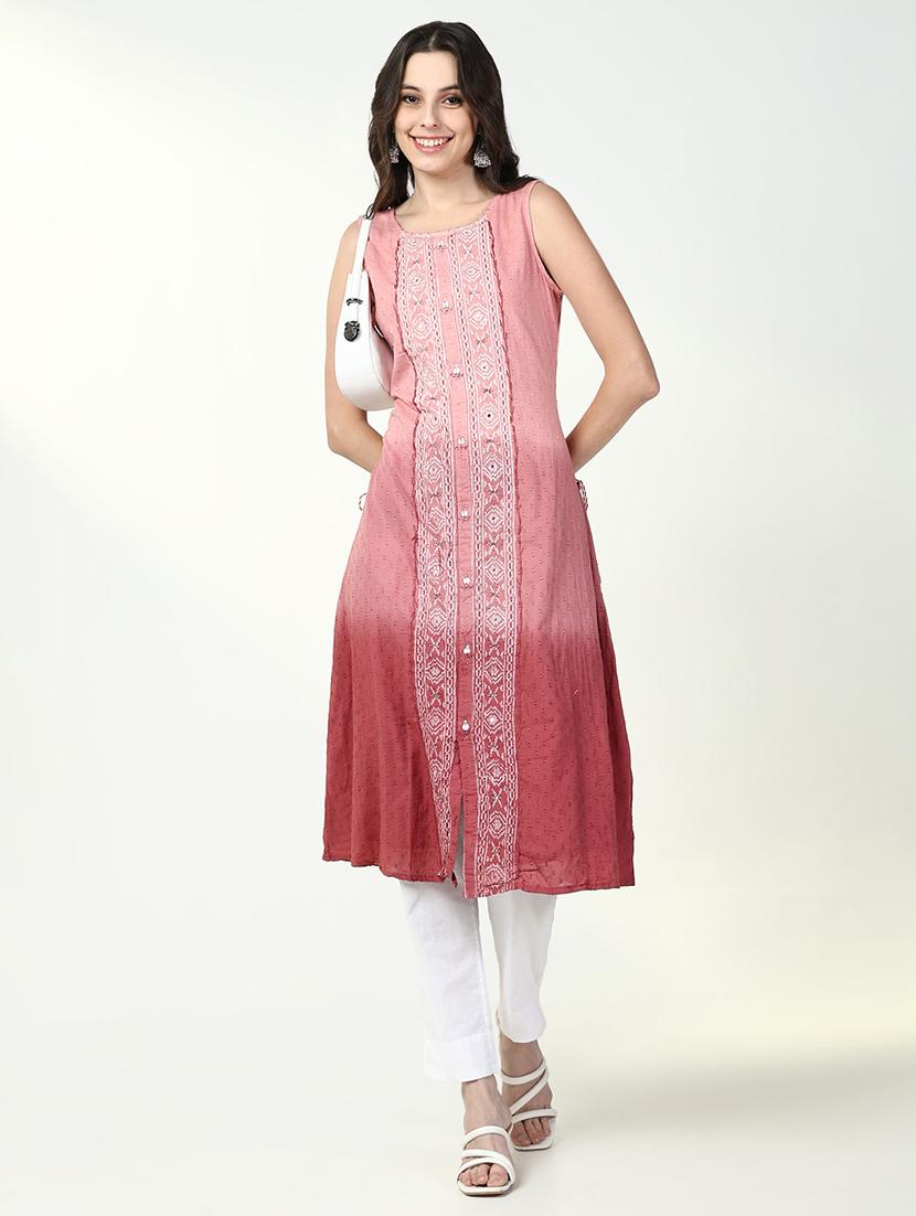 women pink self design sleeveless a-line kurta - 21632745 - Standard Image - 4