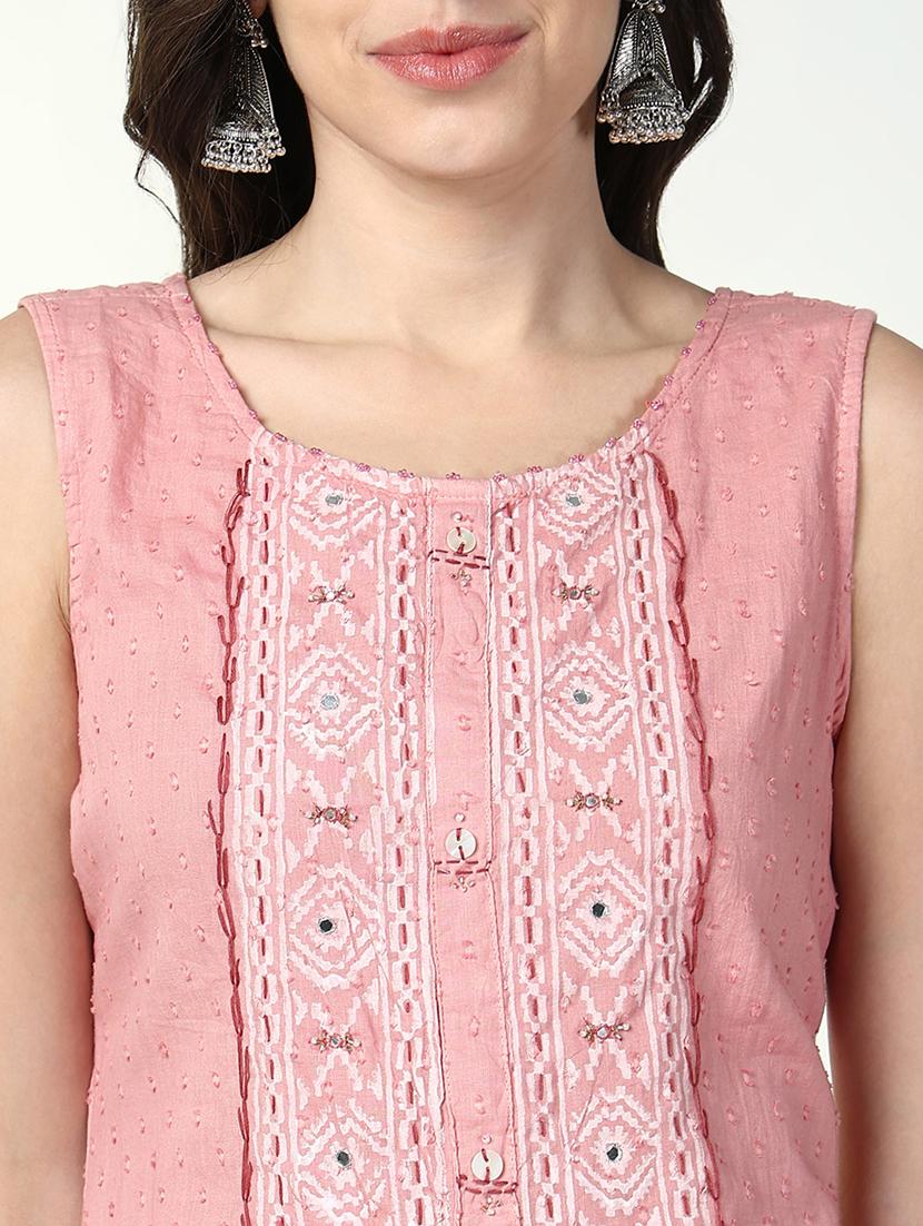 women pink self design sleeveless a-line kurta - 21632745 - Standard Image - 6
