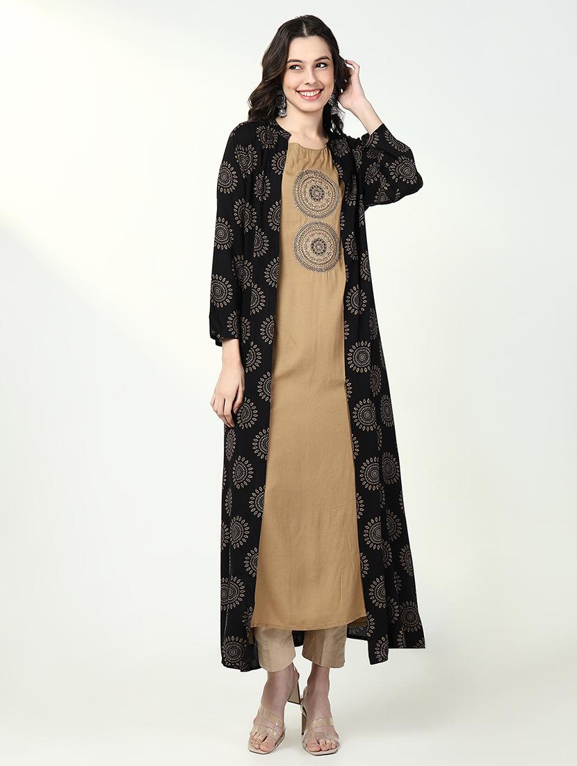 women beige embroidered kurta with jacket - 21632749 - Zoom Image - 0