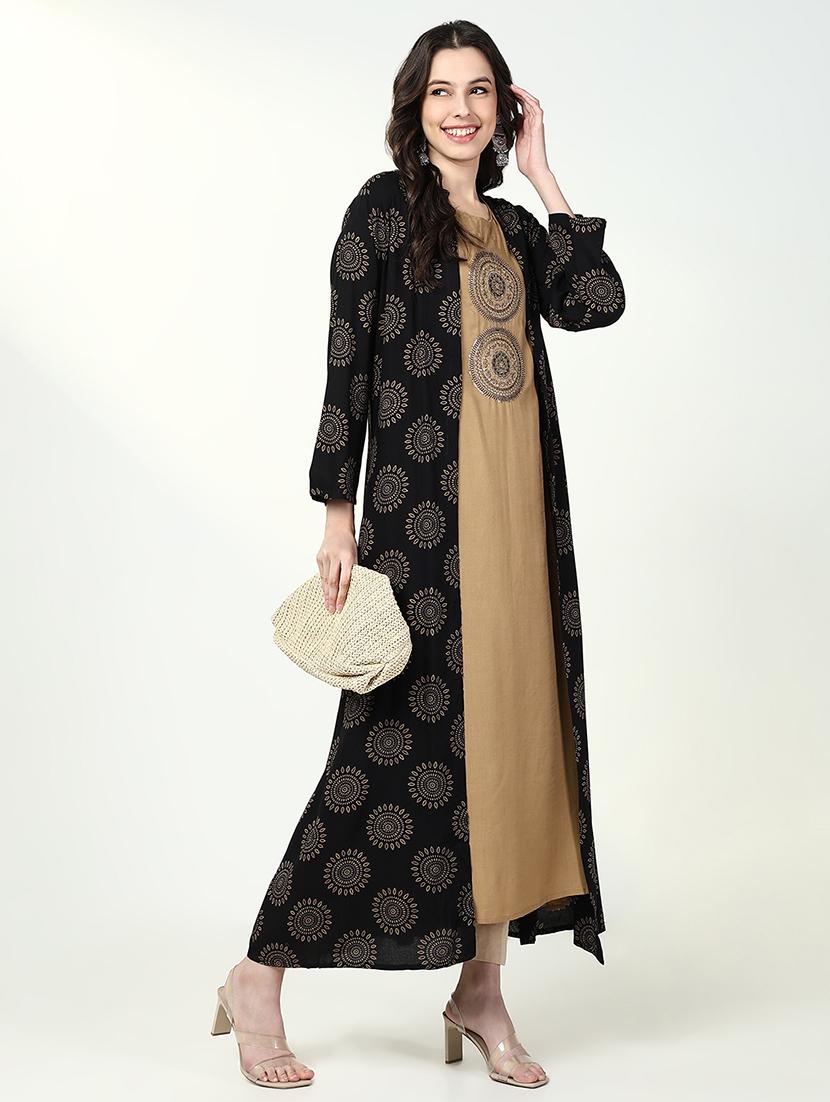 women beige embroidered kurta with jacket - 21632749 - Standard Image - 1