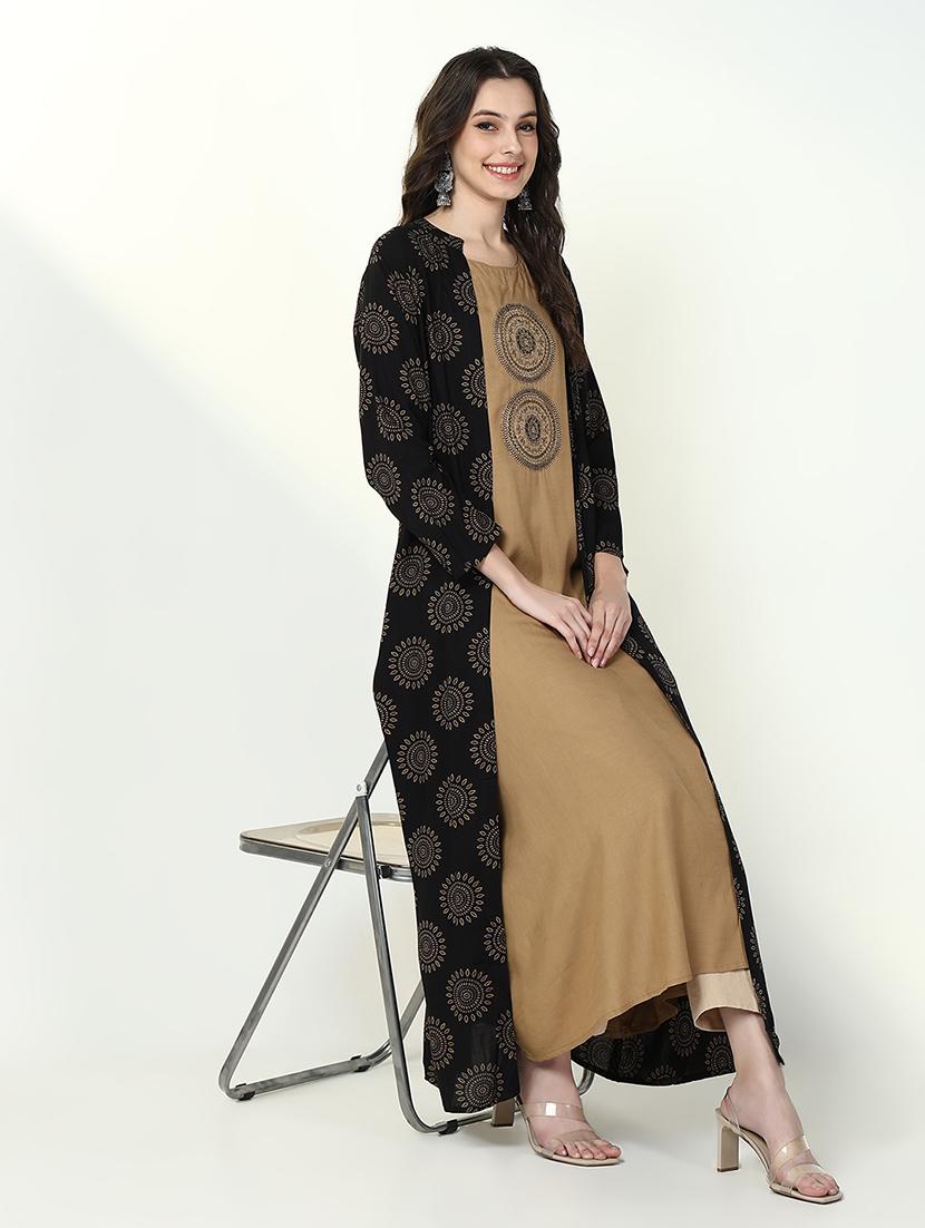 women beige embroidered kurta with jacket - 21632749 - Standard Image - 4