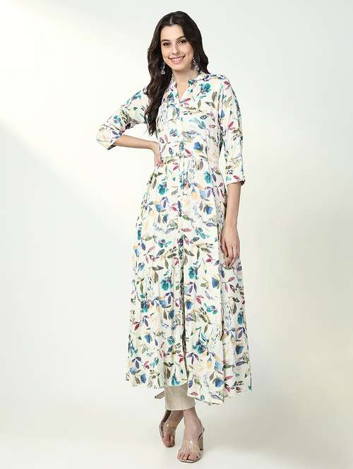 women off white floral printed a-line kurta - 21632752 -  Standard Image - 0