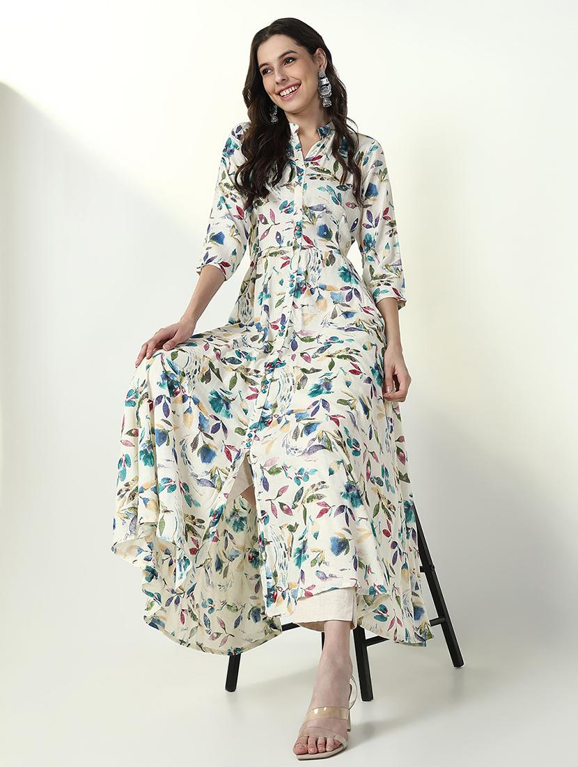 women off white floral printed a-line kurta - 21632752 -  Standard Image - 1