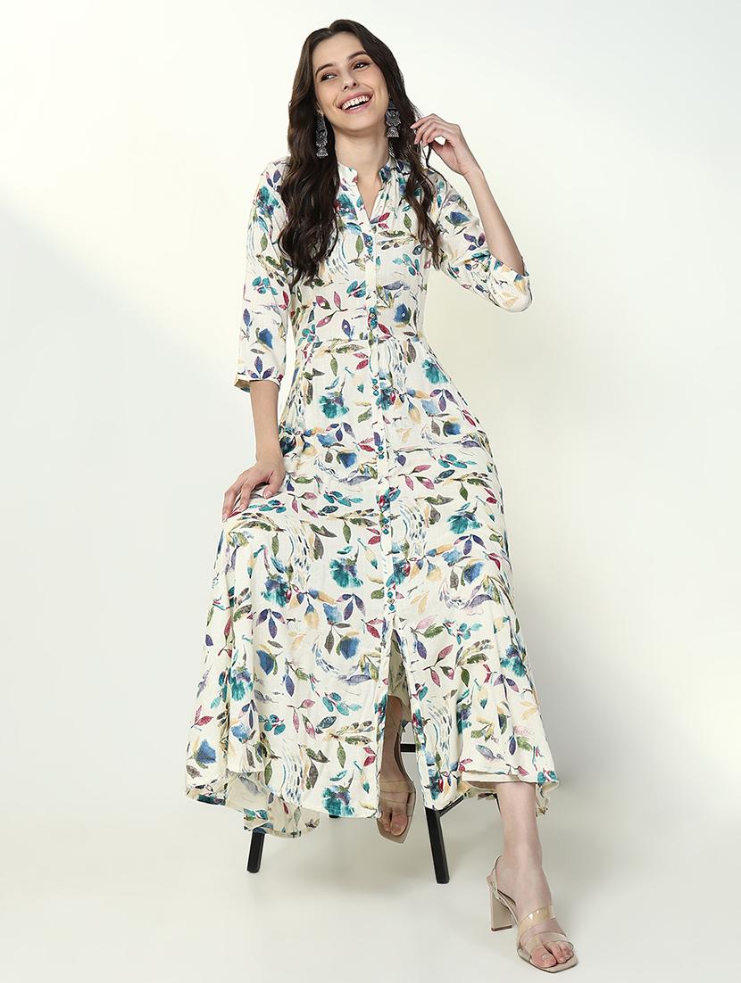 women off white floral printed a-line kurta - 21632752 - Standard Image - 4