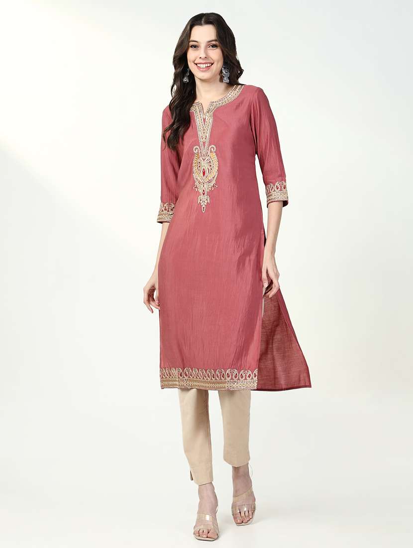 women three quarter sleeve straight kurta - 21632755 -  Zoom Image - 0