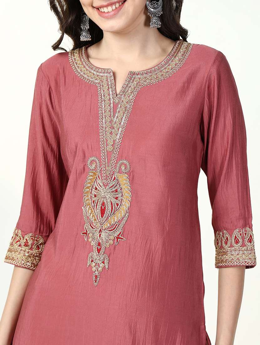 women three quarter sleeve straight kurta - 21632755 - Standard Image - 6