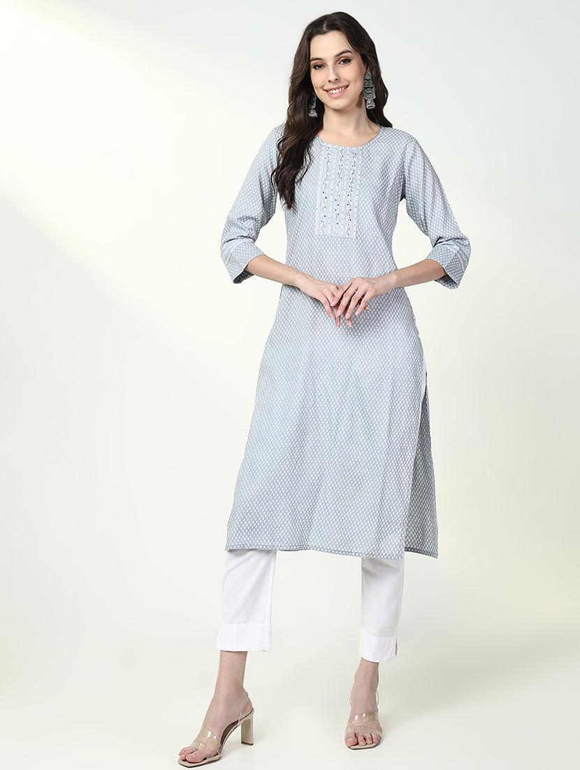 women three quarter sleeve straight kurta