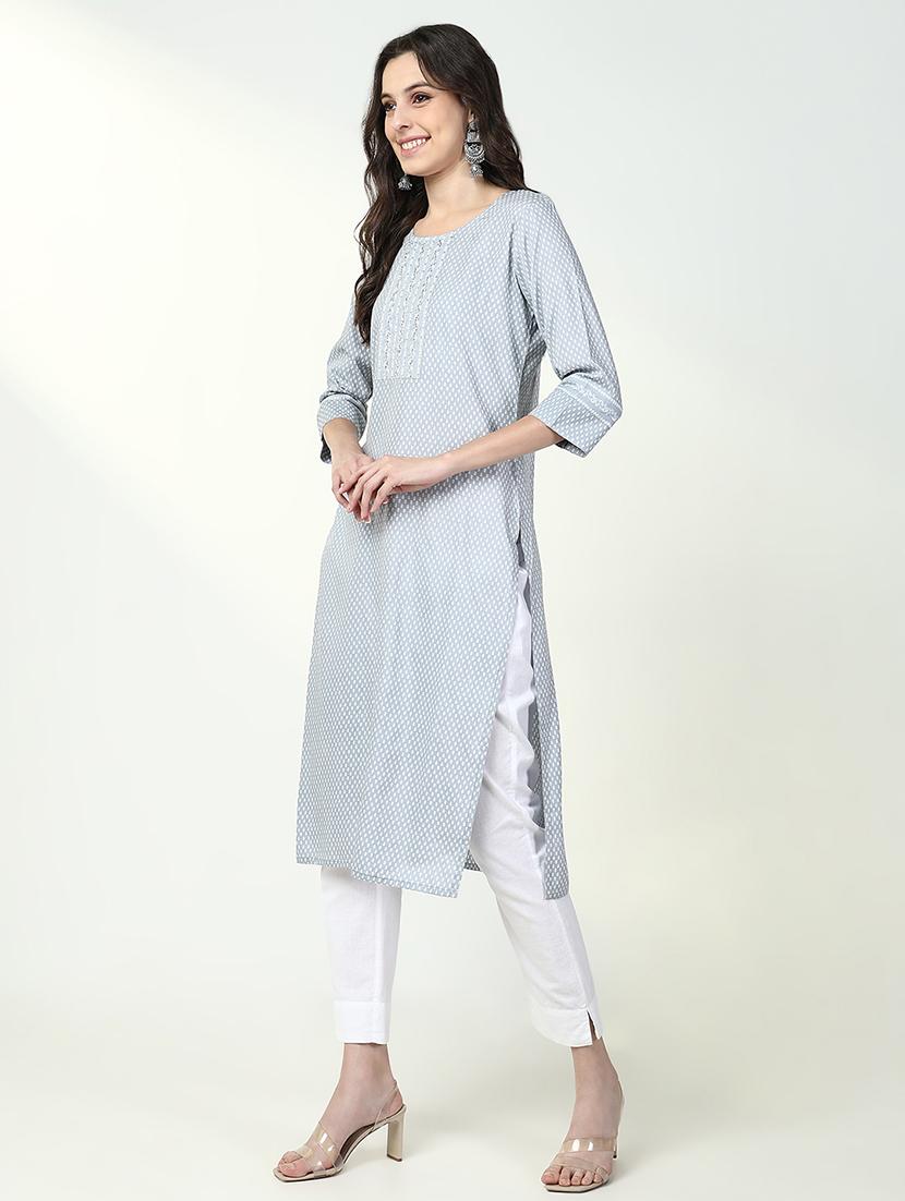 women three quarter sleeve straight kurta - 21632758 -  Standard Image - 1