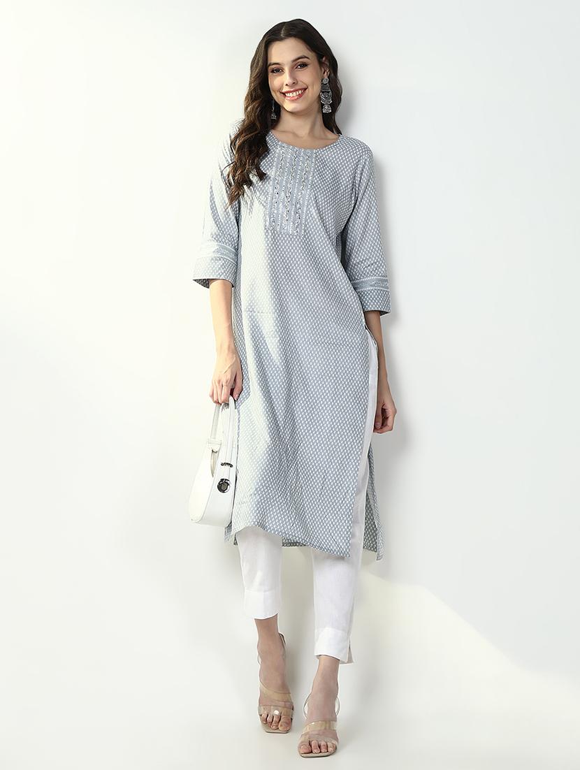 women three quarter sleeve straight kurta - 21632758 - Standard Image - 4