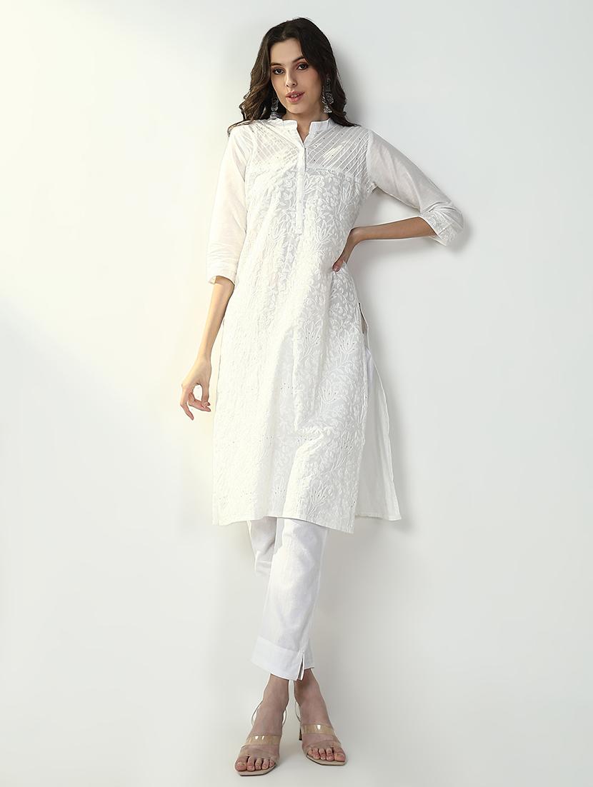 women three quarter sleeve straight kurta - 21632760 - Standard Image - 4