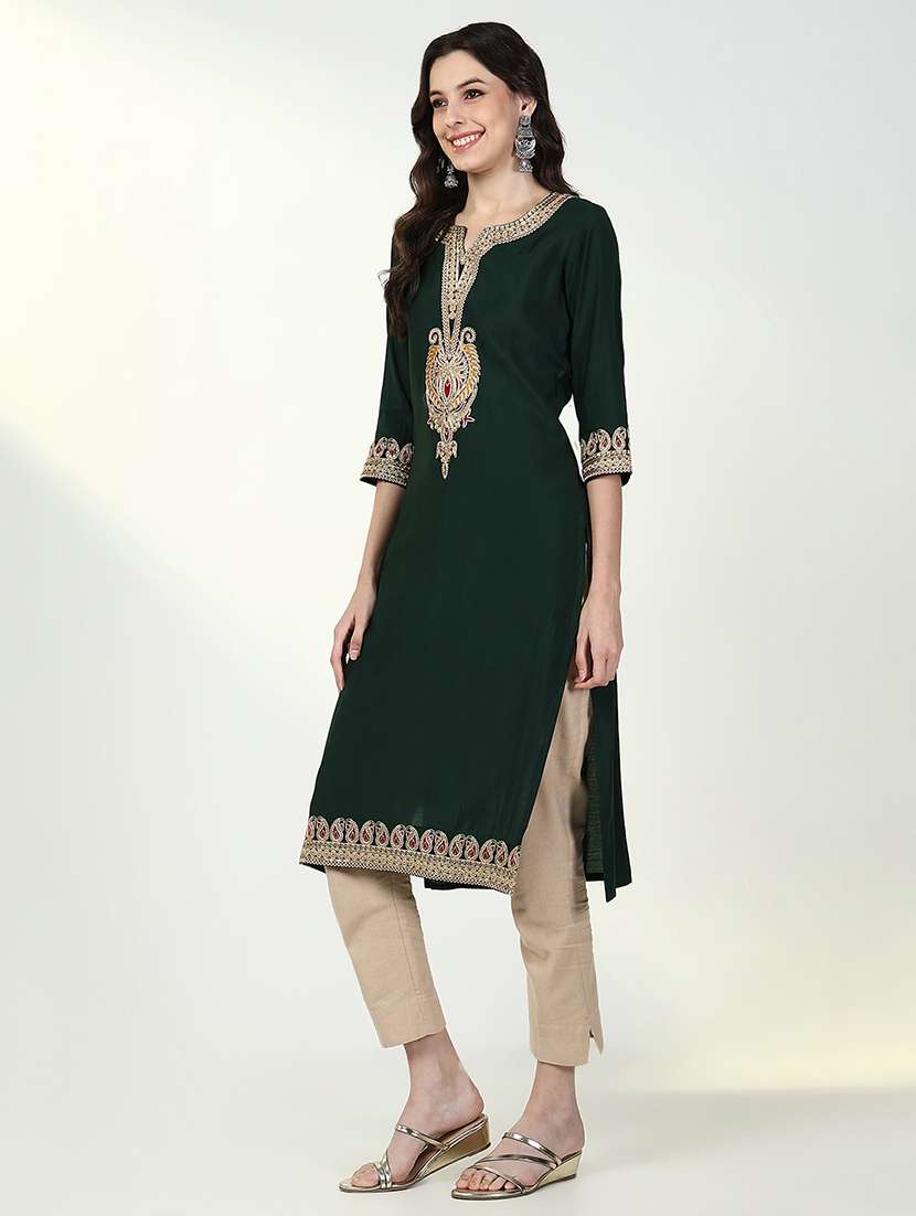 women three quarter sleeve straight kurta - 21632761 - Standard Image - 4