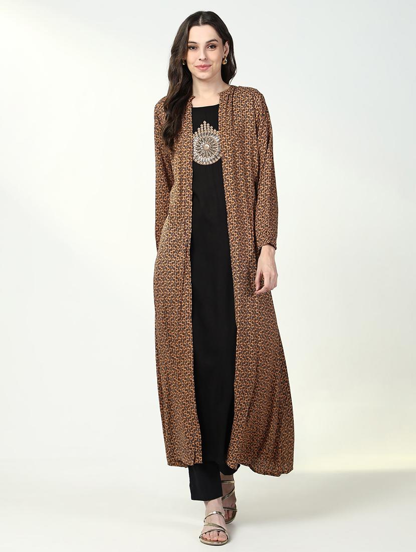 women black embroidered kurta with jacket - 21632762 - Zoom Image - 0