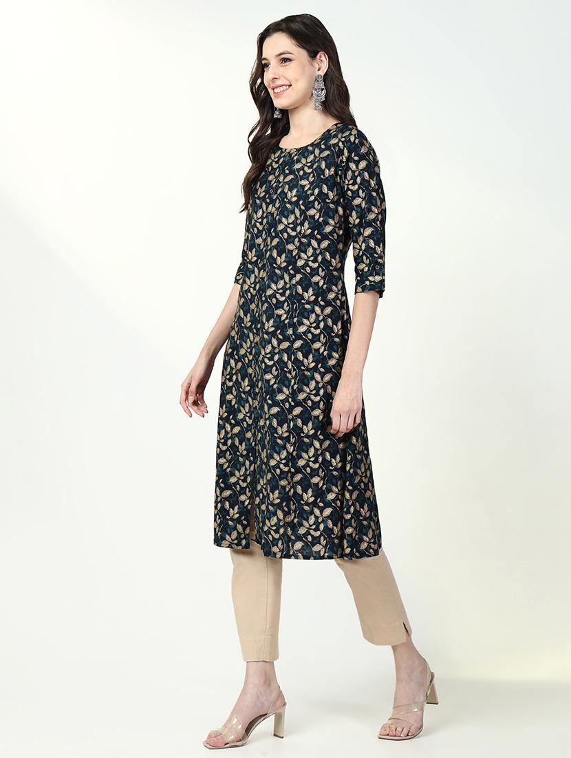 women printed three quarter sleeve a-line kurta - 21632766 - Standard Image - 4