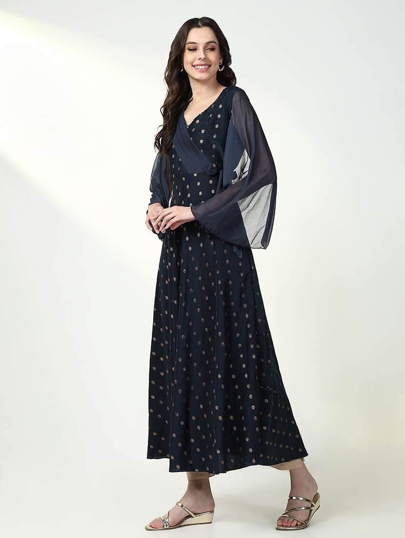 women navy blue printed anarkali ethnic dress - 21632767 -  Standard Image - 4