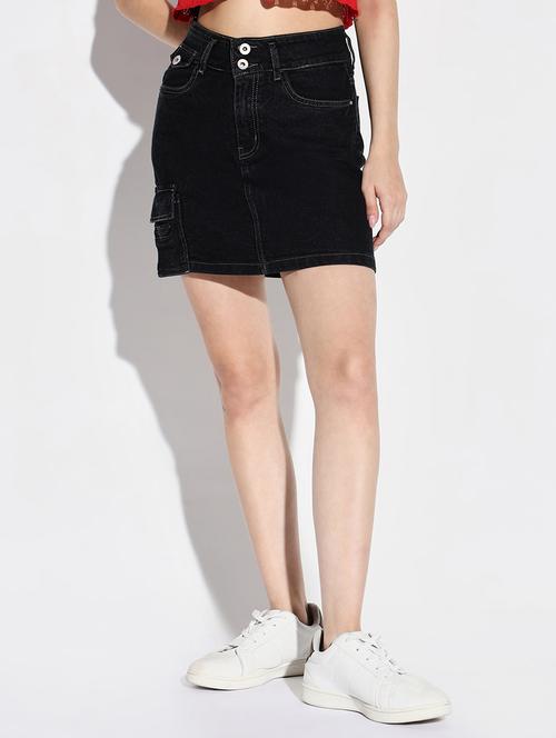 women solid high rise denim cargo skirt - 21632777 -  Standard Image - 0