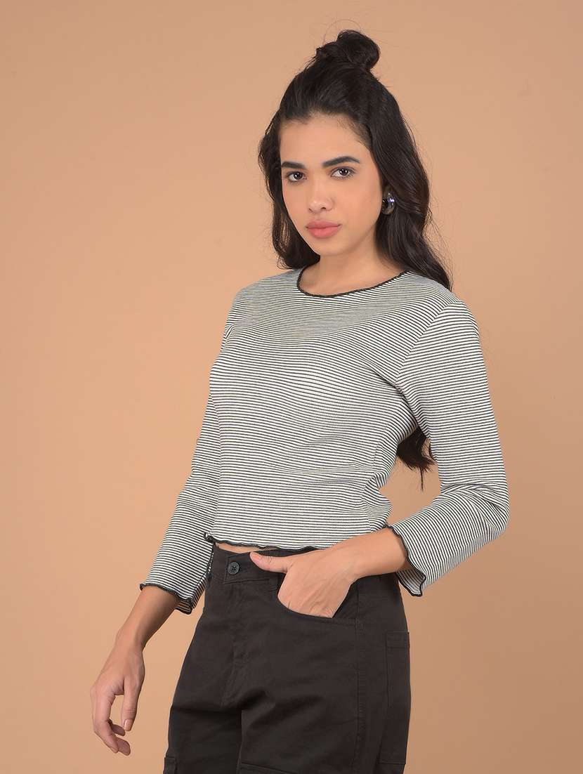 women grey stripes crop top
