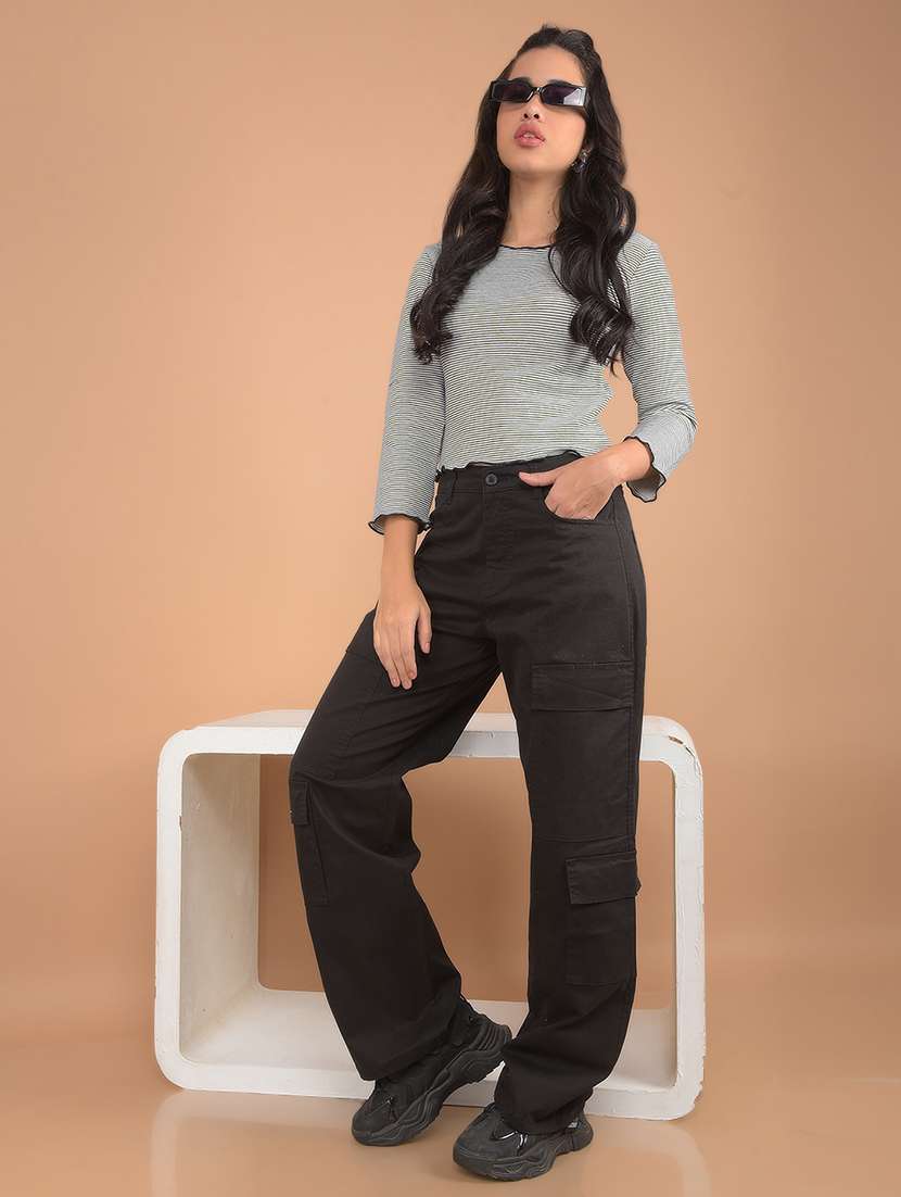 women grey stripes crop top - 21632786 - Standard Image - 1