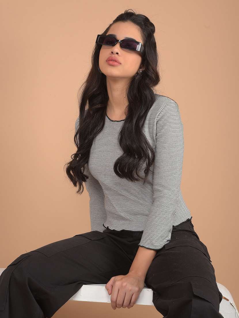 women grey stripes crop top - 21632786 - Standard Image - 4