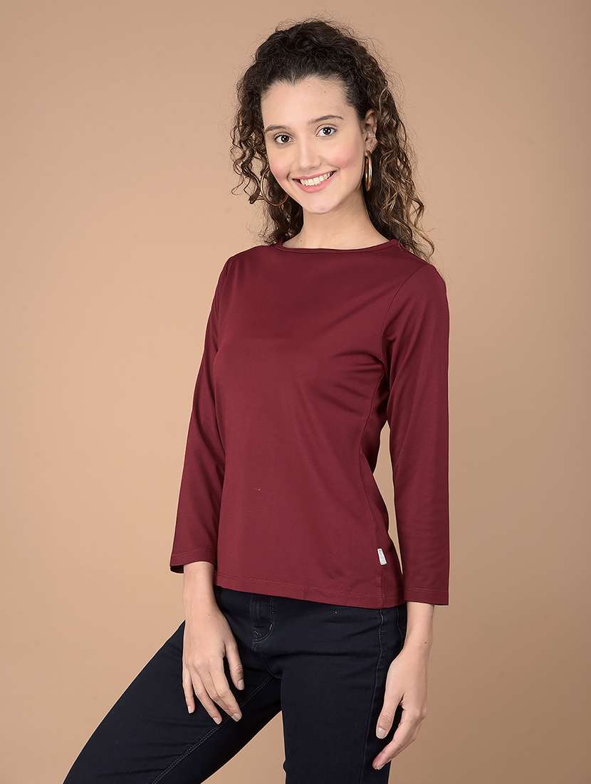 women blue solid round neck t-shirt - 21632788 -  Standard Image - 1