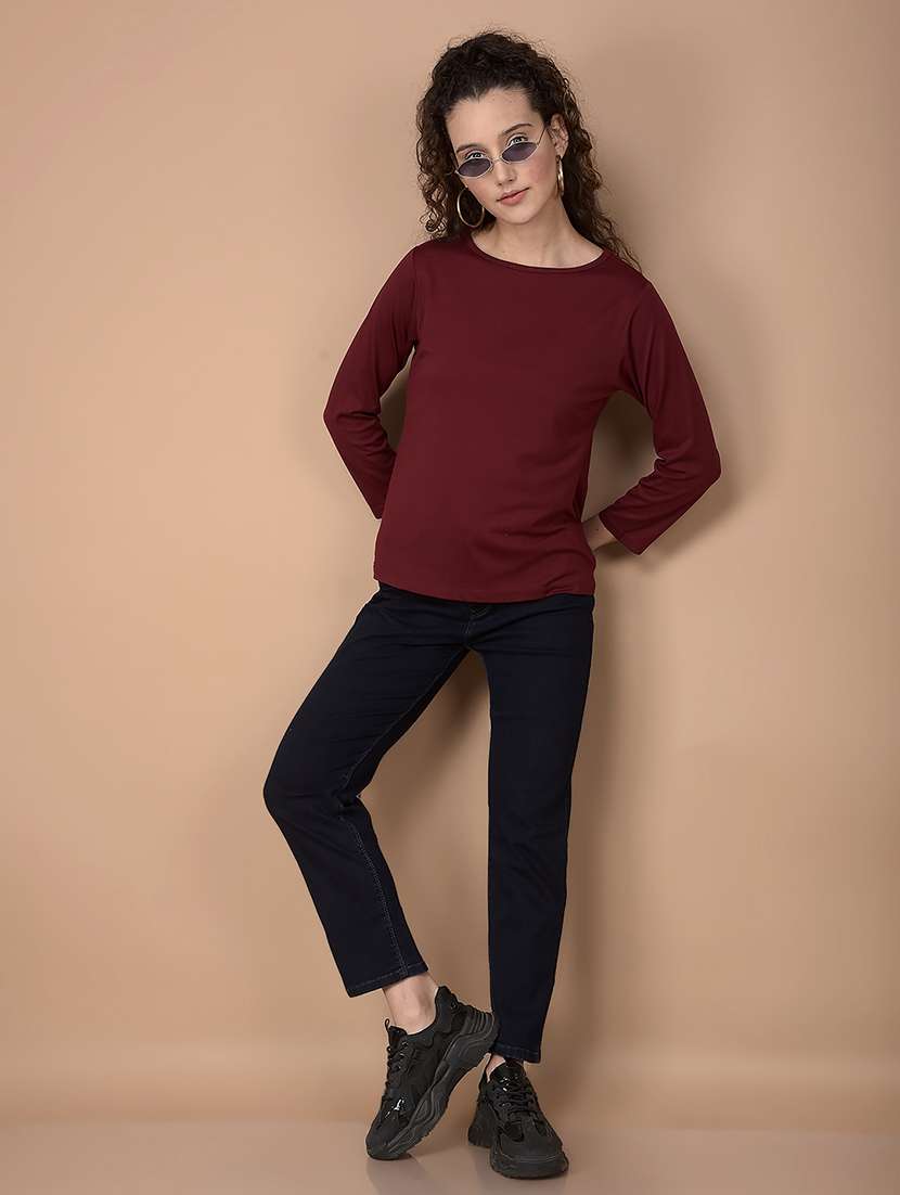 women blue solid round neck t-shirt - 21632788 -  Standard Image - 4
