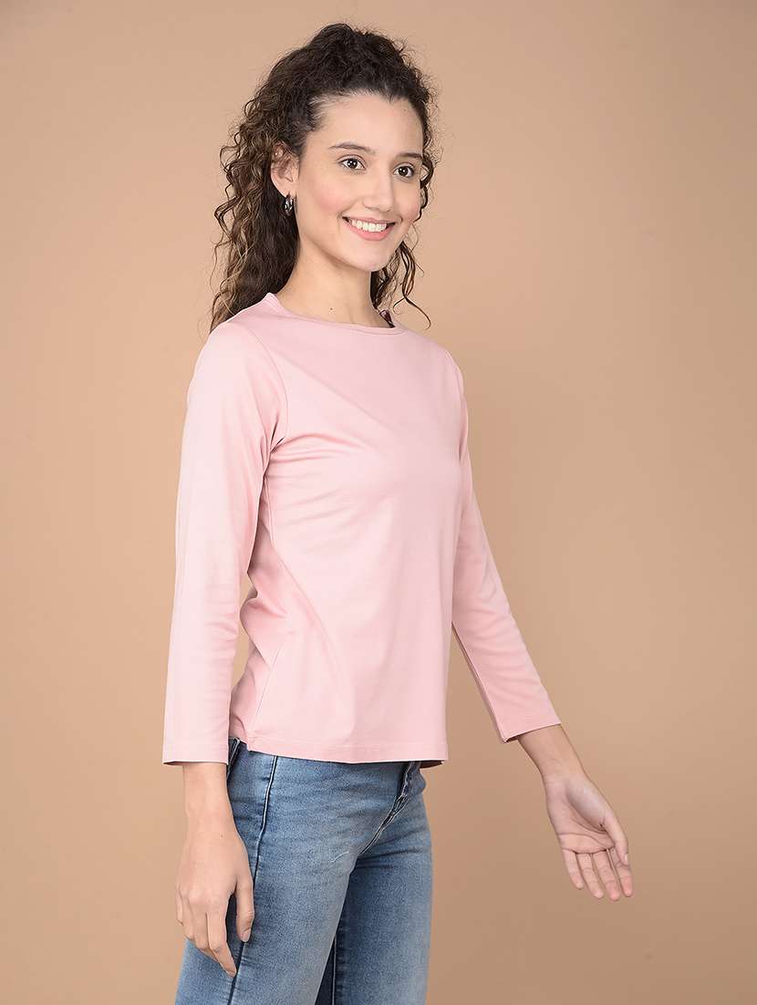 women blue solid round neck t-shirt - 21632789 -  Standard Image - 1