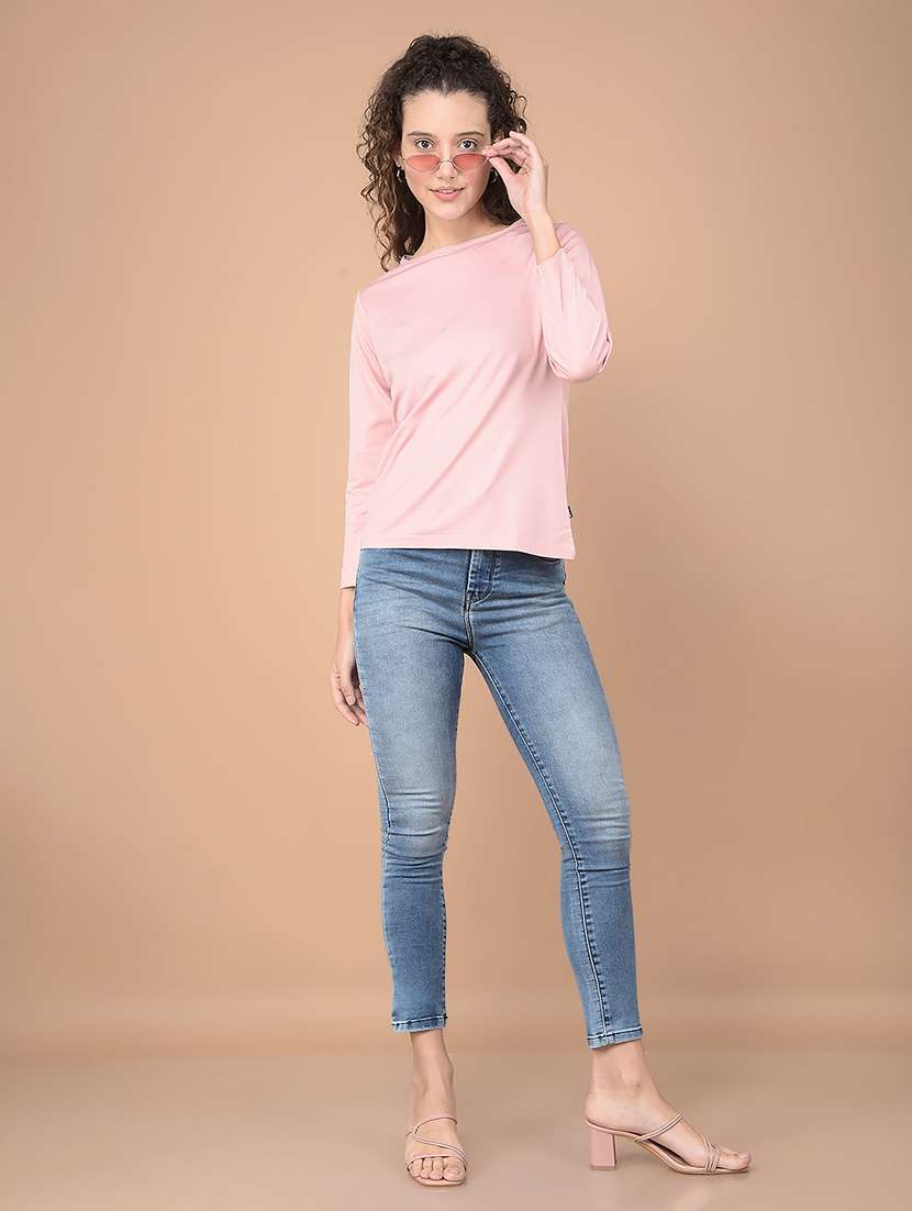 women blue solid round neck t-shirt - 21632789 - Standard Image - 4