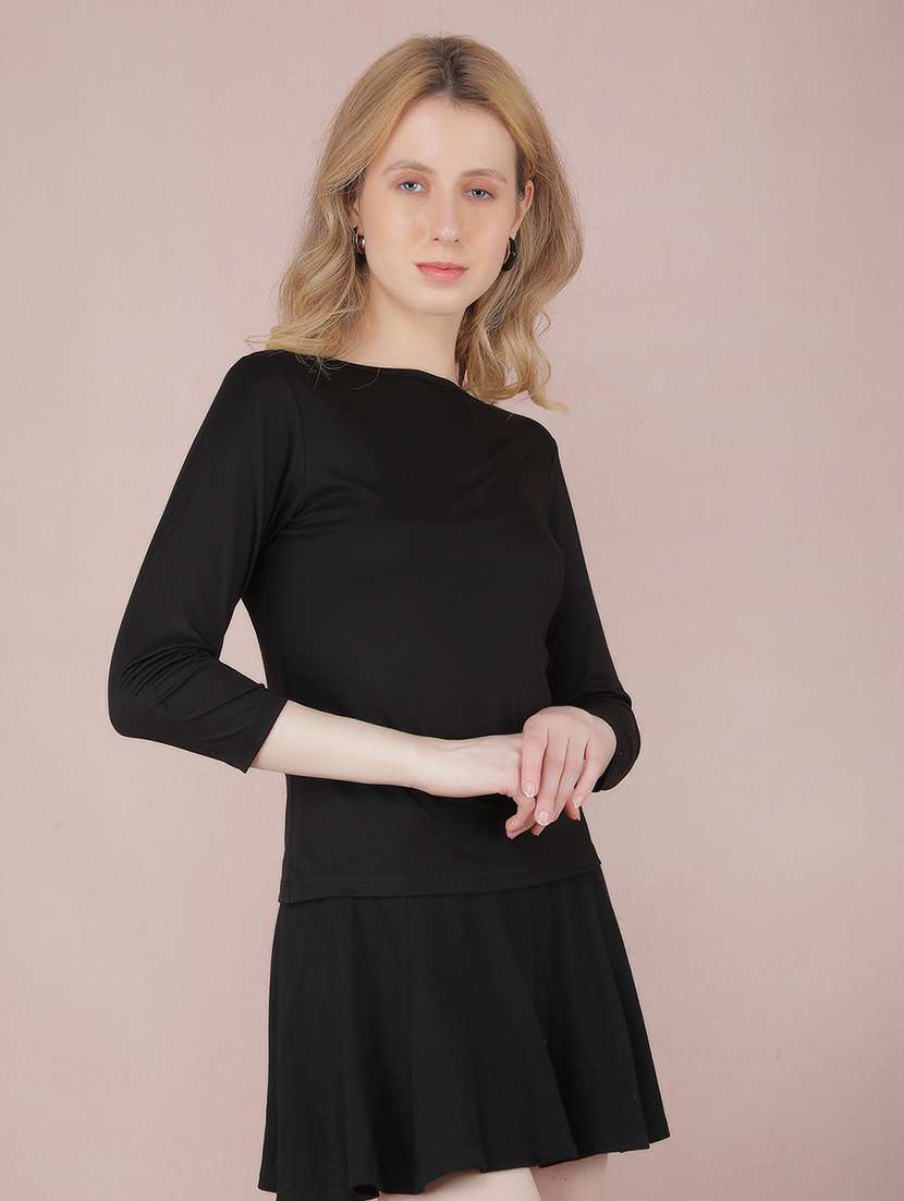 women black solid round neck t-shirt - 21632792 -  Standard Image - 1