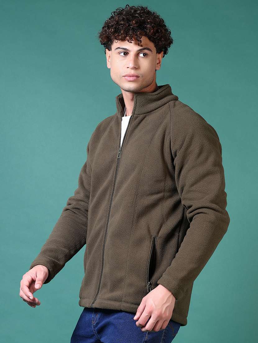 men olive solid long sleeve sweatshirt - 21632822 -  Standard Image - 1