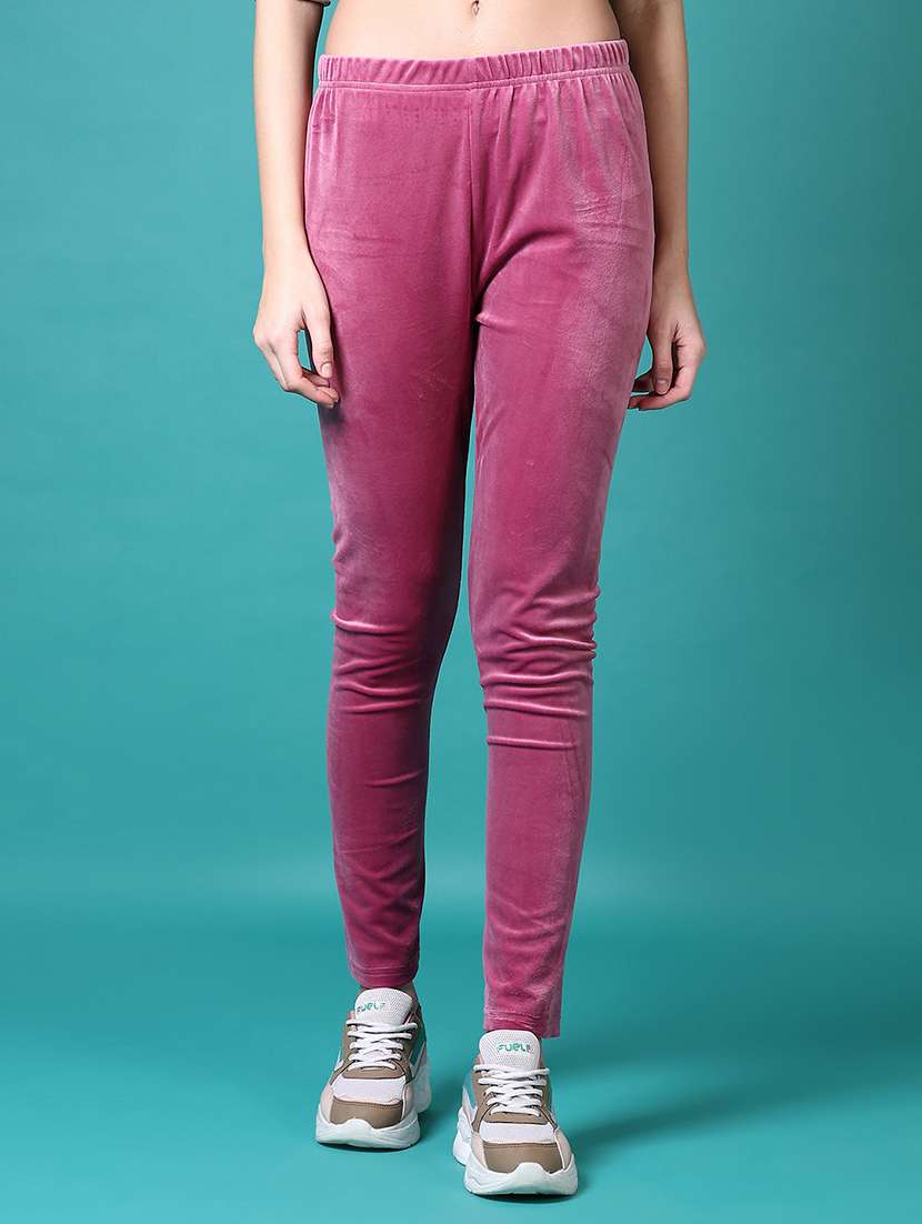 women pink solid full length legging