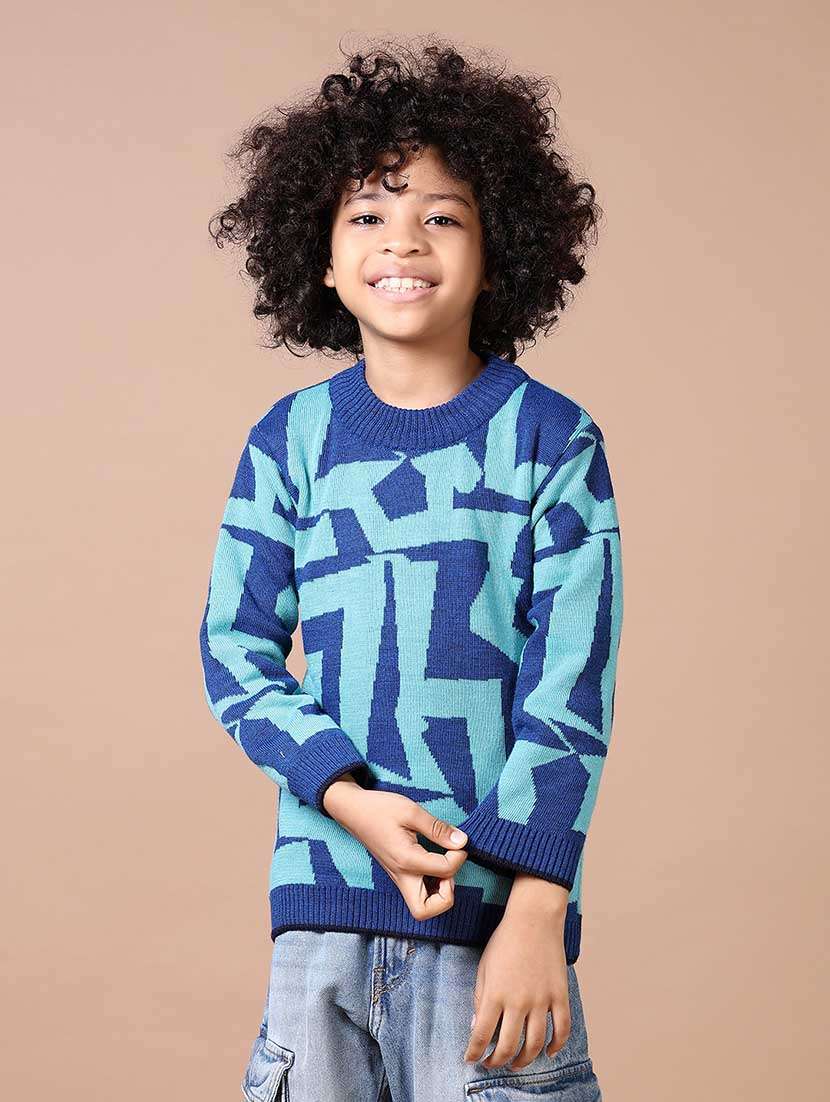 boys self design long sleeve sweater