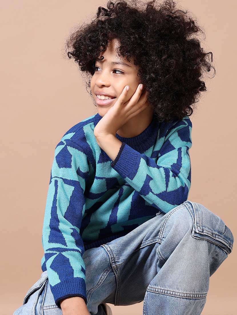 boys self design long sleeve sweater - 21632865 -  Standard Image - 1