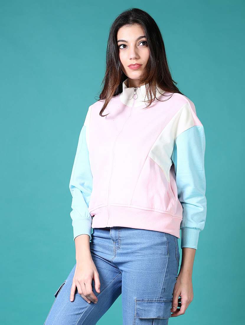 women color blocked stand collar sweatshirt - 21632866 -  Standard Image - 1