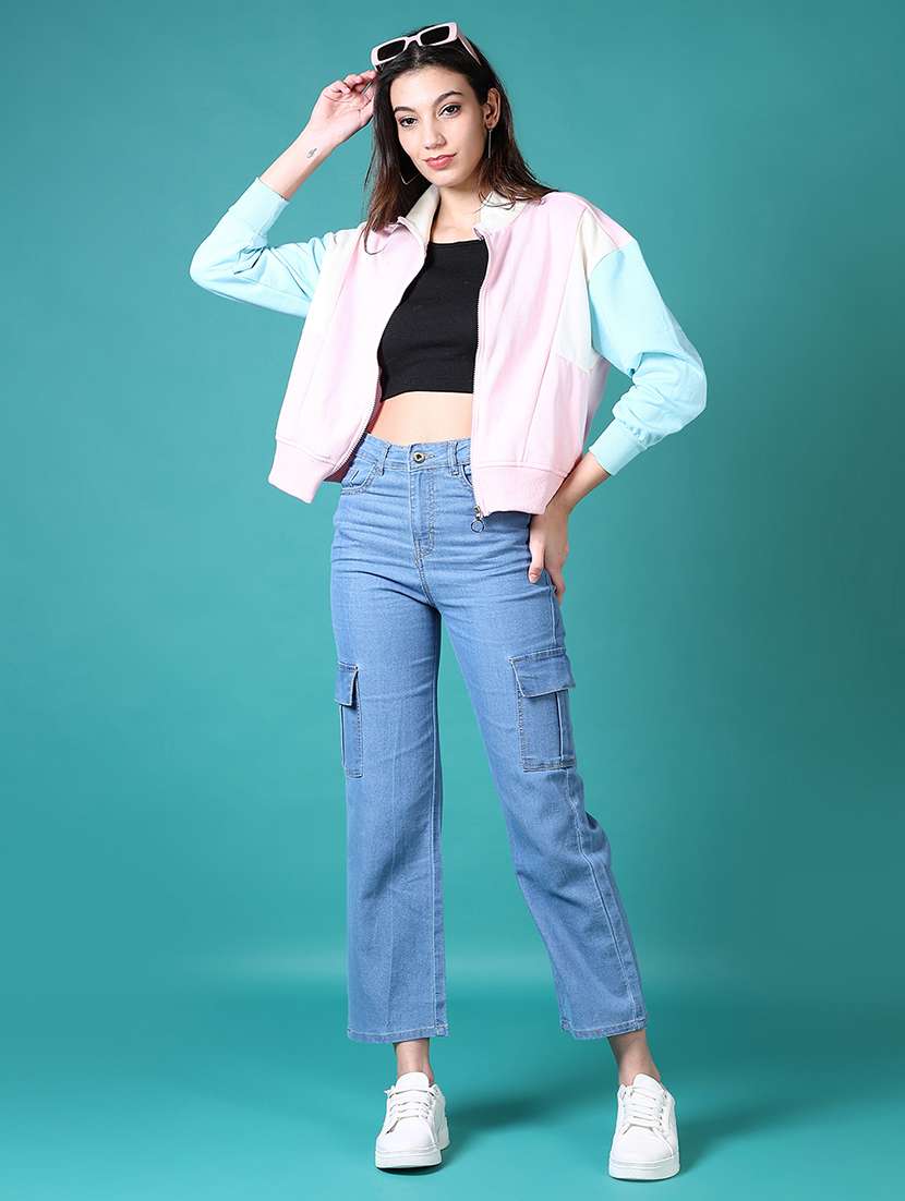 women color blocked stand collar sweatshirt - 21632866 -  Standard Image - 4