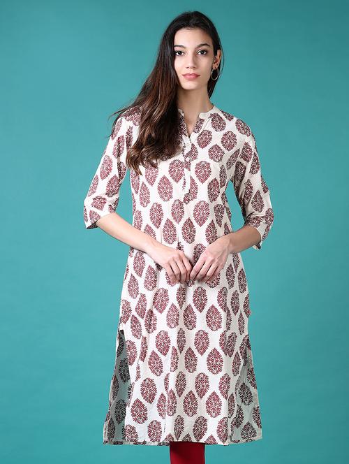 women floral mandarin neck side slit kurta - 21632886 - Standard Image - 0