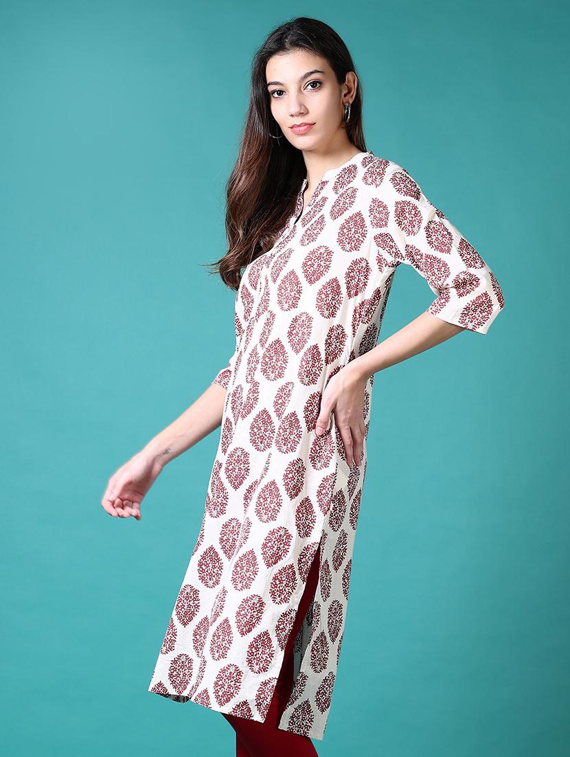 women floral mandarin neck side slit kurta - 21632886 - Standard Image - 1