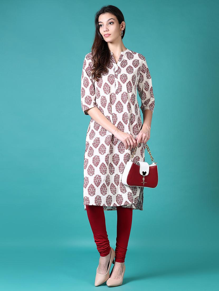 women floral mandarin neck side slit kurta - 21632886 - Standard Image - 4