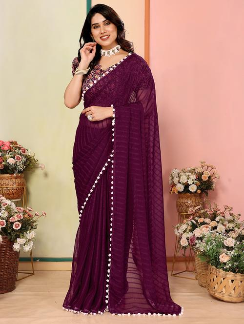 women self design plain saree with blouse - 21634131 - Standard Image - 0