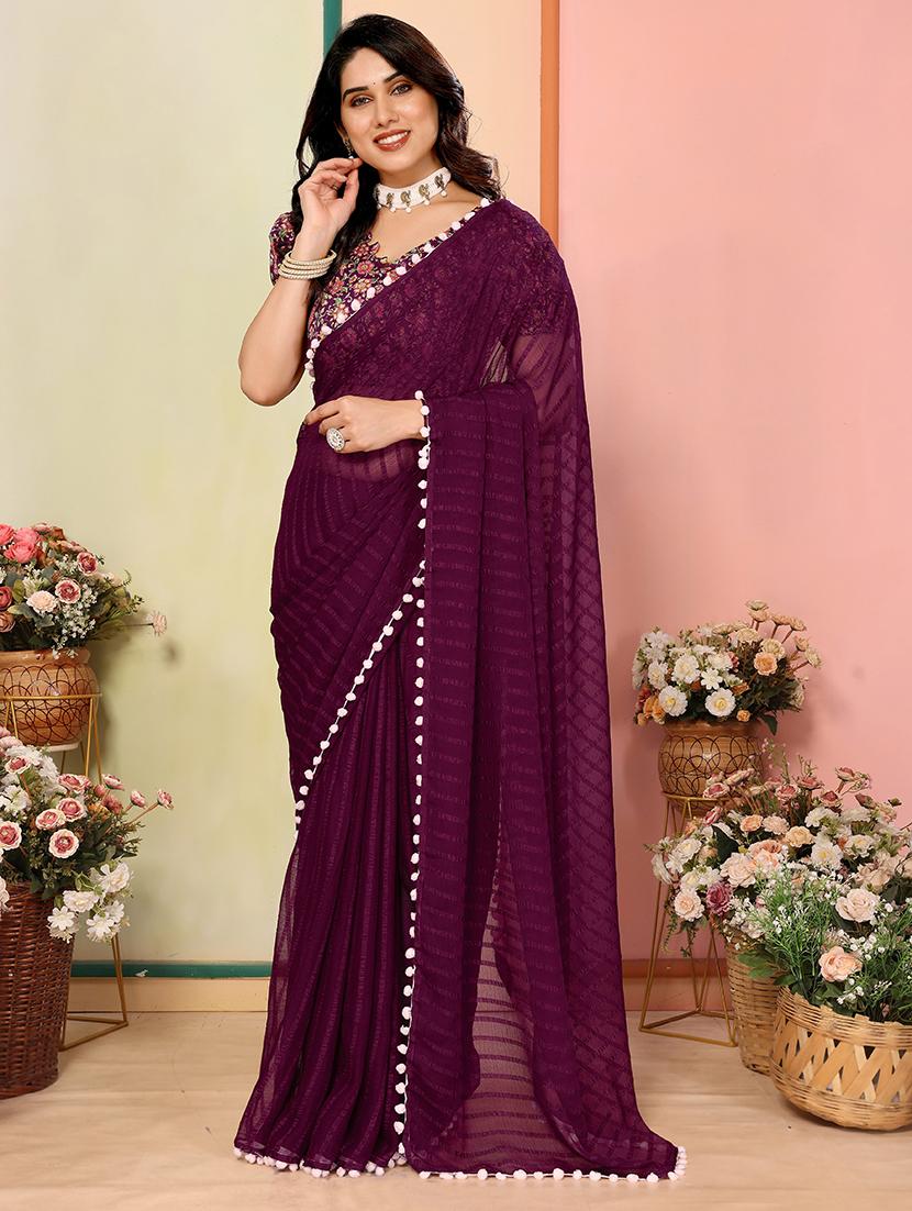 women self design plain saree with blouse - 21634131 - Zoom Image - 0