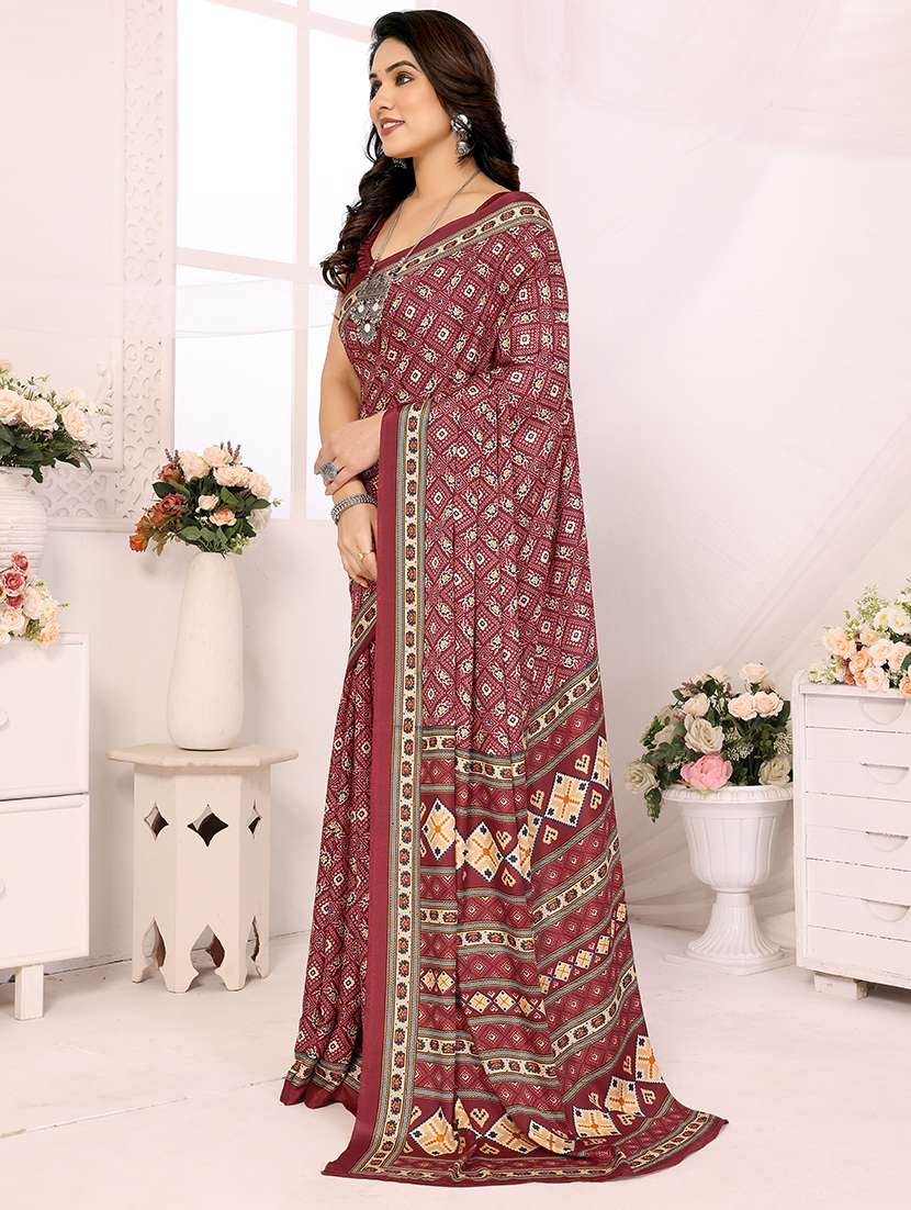 women maroon printed saree with blouse - 21634147 -  Standard Image - 1