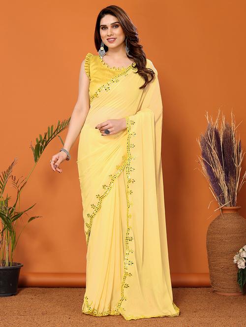 women solid with bordered mirror work saree with blouse - 21634151 -  Standard Image - 0