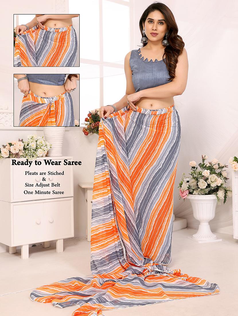 women printed ready to wear saree with blouse - 21634164 - Standard Image - 1