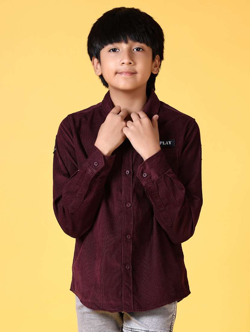 boys solid long sleeve casual shirt