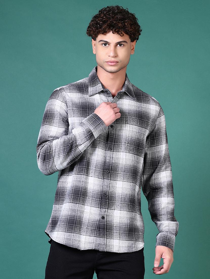 men checkered long sleeve casual shirt - 21634211 -  Zoom Image - 0