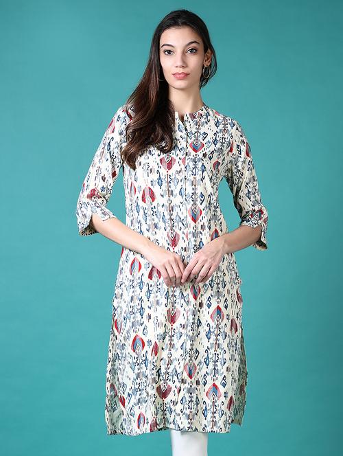 women printed mandarin neck straight kurta - 21634236 -  Standard Image - 0
