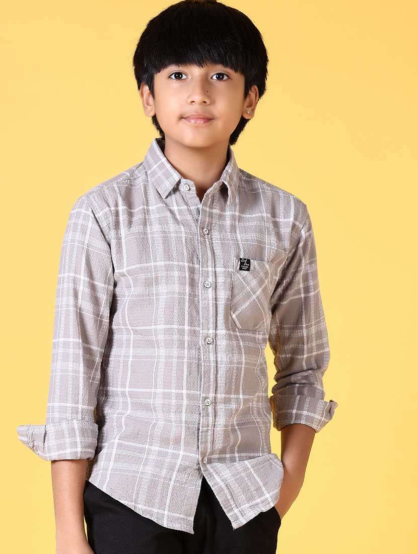 boys long sleeves checkered shirt - 21634436 -  Zoom Image - 0