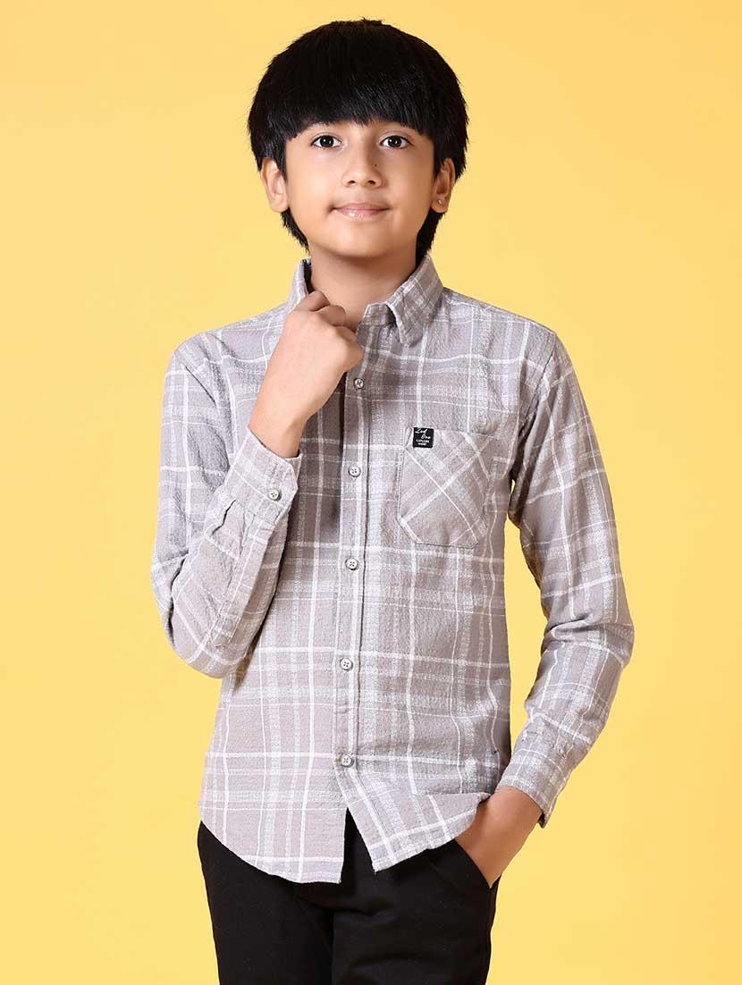 boys long sleeves checkered shirt - 21634436 - Standard Image - 1