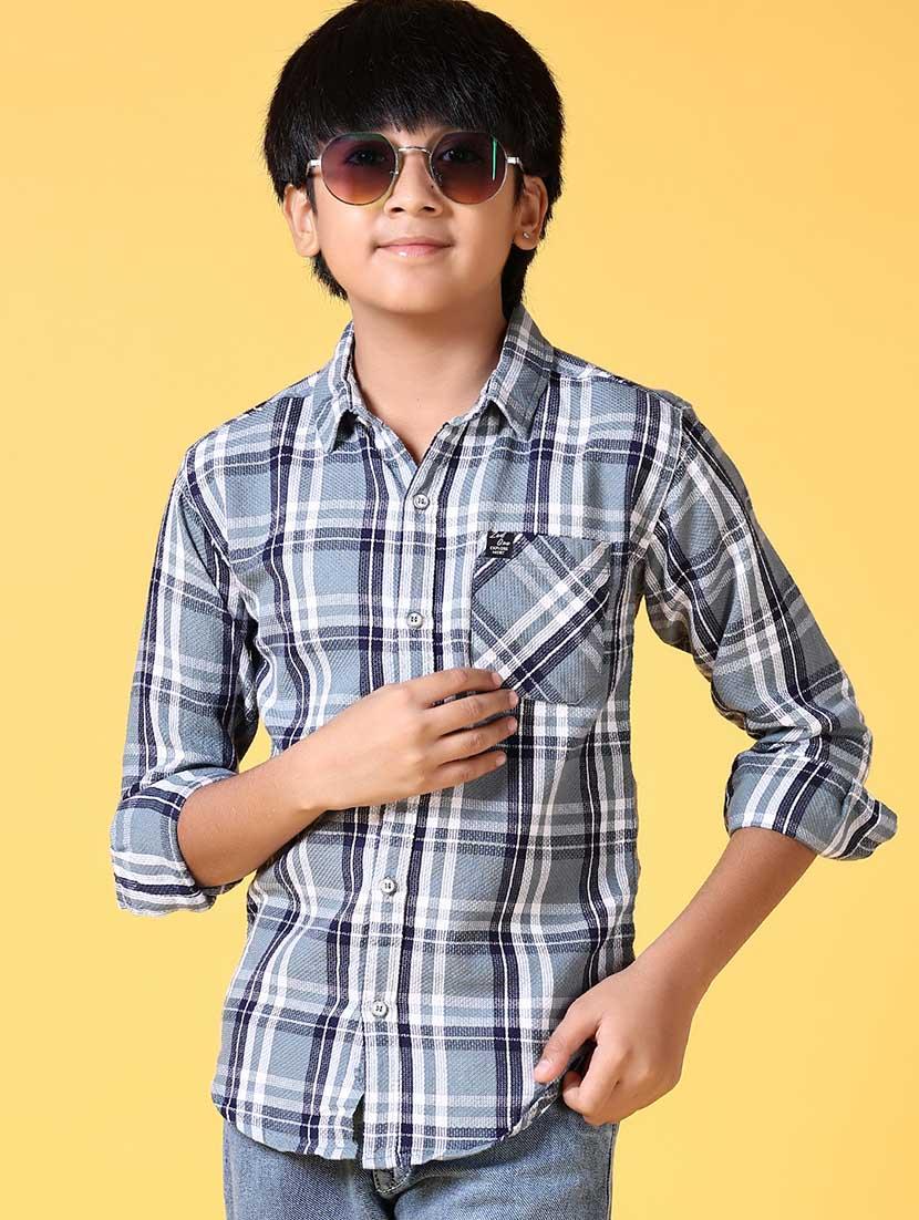 boys long sleeves checkered shirt - 21634438 - Standard Image - 1